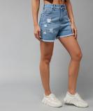 Miss Chase Solid Women Denim Blue Denim Shorts