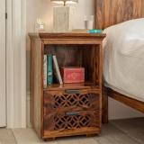 DriftingWood Wooden Bedside Table for Bedroom | Side Table with 2 Drawers Storage Solid Wood Bedside Table (Finish Color - Natural Finish, Pre-assembled)