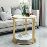 DINISE DECO Modern Double Top Round Coffee Table | Side Table | Centertable | Metal Bedside Table (Finish Color - Golden & White, Pre-assembled)