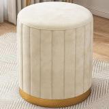 CrystalWoodArt Round Ottoman Stool Fabric Cover and cube Ottoman Poffe Engineered Wood Side Table (Finish Color - Cream, Pre-assembled)