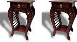 manzees Beautiful Rosewood Floral Carved Handmade Bedside Table with drawer | Set of 2 Solid Wood Bedside Table (Finish Color - F2, Pre-assembled)