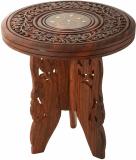 AR Handicrafts Handmade Wooden Table Round Vase with 3 Leg Carving Brass Folding Stool Solid Wood Side Table (Finish Color - Brown, DIY(Do-It-Yourself))