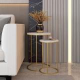 manzees Wrought Iron Centre Table | Coffee Table Set of 2 Solid Wood Side Table (Finish Color - White-Gold, Pre-assembled)