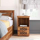 TRUE FURNITURE Sheesham Wood Bedside End Table with Drawers and Shelf Storage for Home Solid Wood Bedside Table (Finish Color - Honey Finish, Pre-assembled)