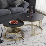 Unique Arts Shoppee Unique Arts Present Modern Nesting Side Table Set of 2 End Table for Living Room Metal Bedside Table (Finish Color - Black & Golden, Pre-assembled)