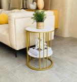 Unique Arts Shoppee Metal Side Table (Finish Color - White & Golden, Pre-assembled)