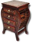 manzees Premium Wooden Floral Carved Bedside Table with 4 Storage Drawer, Bed Side Table Solid Wood Bedside Table (Finish Color - Brown, Pre-assembled)