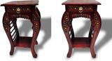 manzees Wooden Floral Carved Brown BedSide, Sofa-Side Table with Pearls and Drawer /Bed Side Table for Living and Bedroom/Home Decor Stool with Drawer Reddish Finish ( Set of 2 ) Solid Wood Bedside Table (Finish Color - Brown, Pre-assembled)