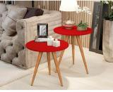 oxmic Wood Round Shape Three Legs Bedside Sofa Side Modern Coffee Table 2 RED Engineered Wood Bedside Table (Finish Color - RED, DIY(Do-It-Yourself))