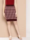 CHEMISTRY Self Design Women Pencil Maroon Skirt