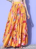 Varanga Printed Women Flared Yellow Skirt