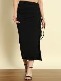 TREND ARREST Solid Women Gathered Black Skirt