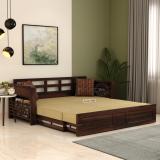 Wooden Street Calder Sheesham Wood Walnut Finish King Size Sofa Cum Bed with mattress 3 Seater Double Solid Wood Pull Out Sofa Cum Bed (Finish Color - walnut Delivery Condition - Knock Down)