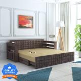 Ganpati Arts Oslo Sheesham 3 Seater Sofa Bed with Headboard & Mini Storage for Home/Hotel 3 Seater Double Solid Wood Pull Out Sofa Cum Bed (Finish Color - Walnut_Oslo_F Delivery Condition - DIY(Do-It-Yourself))