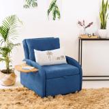 Jordyblue Tokyo Polyester Fabric 1 Seater Single Solid Wood Pull Out Sofa Cum Bed (Finish Color - Blue Delivery Condition - DIY(Do-It-Yourself))