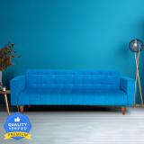 Seventh Heaven 4 Seater Wooden Sofa cum Bed, Chenille Molfino Fabric 72x36x16: 2 Year Warranty 4 Seater Single Solid Wood Pull Out Sofa Cum Bed (Finish Color - Sky Blue Delivery Condition - DIY(Do-It-Yourself))