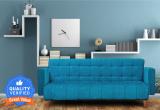 Seventh Heaven Lisbon 4 Seater Wooden Sofa cum Bed, Chenille Molfino Fabric: 3 Years Warranty 4 Seater Double Solid Wood Pull Out Sofa Cum Bed (Finish Color - Sky Blue Delivery Condition - DIY(Do-It-Yourself))