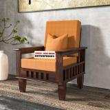 Shree Jeen Mata Enterprises KUBER Design Solid Sheesham Wood One Seater Sofa With 'DERBY' Fabric Cushion Fabric 1 Seater  Sofa (Finish Color - Walnut Finish With Timber Beam, DIY(Do-It-Yourself))