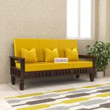 Shree Jeen Mata Enterprises KUBER Design Solid Wood Three Seater Sofa With 'HOLLAND' POLYESTER Fabric Fabric 3 Seater  Sofa (Finish Color - Walnut Finish With Leman Yellow, DIY(Do-It-Yourself))