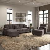 Torque Moscow 1 Seater + 4 Seater L Shape Fabric Sofa With Ottoman-(LHS, BROWN))) Fabric 6 Seater  Sofa (Finish Color - Brown, DIY(Do-It-Yourself))