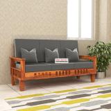 Shree Jeen Mata Enterprises KUBER Design Solid Wood Three Seater Sofa With 'HOLLAND' POLYESTER Fabric Fabric 3 Seater  Sofa (Finish Color - Honey Teak Finish With Bottle Grey, DIY(Do-It-Yourself))