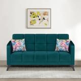 ARRA Jasper Tufted Back Three Seater Sofa With Two Printed Cushions Fabric 3 Seater  Sofa (Finish Color - Teal Green, DIY(Do-It-Yourself))