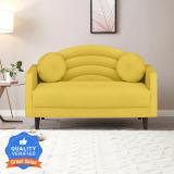 ARRA Rainbow Two Seater Sofa Round Quilted Back with Soft Velvet Fabric Fabric 2 Seater  Sofa (Finish Color - Yellow, DIY(Do-It-Yourself))