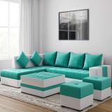 Torque Steffan L Shape 8 Seater Sofa Set with Centre Table and 2 Puffy (LHS, Aqua Blue) Fabric 8 Seater  Sofa (Finish Color - Aqua Blue, DIY(Do-It-Yourself))