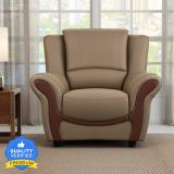 Durian Blos Brown Leatherette 1 Seater  Sofa (Finish Color - Mushroom Brown, Knock Down)