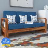 Kendalwood Furniture Solid Wood 3 Seater Wooden Sofa set for living Room Furniture Fabric 3 Seater  Sofa (Finish Color - Honey Finish With Blue Cushions, DIY(Do-It-Yourself))