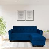 ARRA Remo Three Seater Sofa With Ottoman in Blue Color Fabric 4 Seater  Sofa (Finish Color - Blue, DIY(Do-It-Yourself))