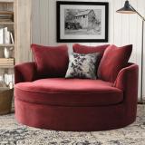 Smarts collection Wooden Modern Round Accent Sofa Barrel Chair With 3 Pillows Fabric 2 Seater  Sofa (Finish Color - RED, Pre-assembled)