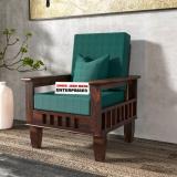 Shree Jeen Mata Enterprises KUBER Design Solid Sheesham Wood One Seater Sofa With 'DERBY' Fabric Cushion Fabric 1 Seater  Sofa (Finish Color - Walnut Finish With Bottle Green, DIY(Do-It-Yourself))