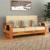 Douceur Furnitures Solid Sheesham Wood Three Seater Sofa For Living Room, Office, Caf Fabric 3 Seater Sofa (Finish Color - Honey Teak Design 1, DIY(Do-It-Yourself))