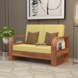 Douceur Furnitures Solid Sheesham Wood Two Seater Sofa With Flat Cushion For Living Room, Office Fabric 2 Seater  Sofa (Finish Color - Honey Teak Design 4, DIY(Do-It-Yourself))