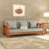 PR FURNITURE Solid Sheesham Wood Three Seater Sofa For Living Room, Hotel, Cafe. Fabric 3 Seater  Sofa (Finish Color - Natural Teak Finish, DIY(Do-It-Yourself))