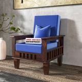 Shree Jeen Mata Enterprises KUBER Design Solid Sheesham Wood One Seater Sofa With 'HOLLAND' POLYESTER Fabric Fabric 1 Seater  Sofa (Finish Color - Walnut Finish With Bottle Blue, DIY(Do-It-Yourself))