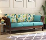 Ratandhara Furniture Solid Sheesham Wooden 3 Seater Sofa for Living Room - Sofa with Blue Cushions Fabric 3 Seater  Sofa (Finish Color - Walnut Finish, DIY(Do-It-Yourself))