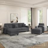 Torque Moscow 1 Seater + 4 Seater L Shape Fabric Sofa With Ottoman-(LHS,DARK GREY) Fabric 6 Seater  Sofa (Finish Color - Dark Grey, DIY(Do-It-Yourself))