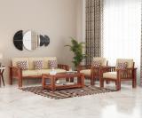 House Of Kuber Solid Sheesham Wood Modern 5 Seater Sofa Set For Living Room, Office, Caf . Fabric 3 + 1 + 1 Sofa Set (Honey Finish Design 3, DIY(Do-It-Yourself))