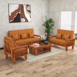 Shree Jeen Mata Enterprises KUBER Design Sheesham Wood Six Seater Sofa Set With 'DERBY' Fabric Cushion | Fabric 3 + 2 + 1 Sofa Set (Honey Teak Finish - 2, DIY(Do-It-Yourself))