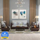 Taskwood Furniture Solid Sheesham Wood Five Seater Sofa Set With Coffee Table For Living Room, Caf Fabric 3 + 1 + 1 Sofa Set (Walnut Design 1, DIY(Do-It-Yourself))