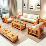 WhiteBeard Original Solid Sheesham Wooden 5 Seater Sofa Set Home/Office/Guest Room/Hotel/ Fabric 3 + 1 + 1 Sofa Set (Brown Finish, DIY(Do-It-Yourself))