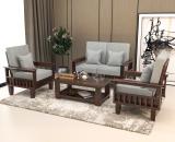 PR FURNITURE Solid Wood Four Seater Sofa Set With CNC Flower Style For Living Room, Caf . Fabric 2 + 1 + 1 Sofa Set (Walnut Finish With Grey, DIY(Do-It-Yourself))