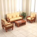 JeenWood KUBER Design Sheesham Wood Five Seater Sofa Set With 'DERBY' Fabric Cushion | Fabric 3 + 1 + 1 Sofa Set (Honey Teak Finish, DIY(Do-It-Yourself))