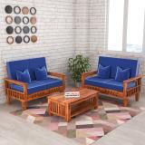 Shree Jeen Mata Enterprises KUBER Design Solid Wood Four Seater Sofa Set With 'HOLLAND' POLYESTER Fabric | Fabric 2 + 2 Sofa Set (Honey Teak Finish, DIY(Do-It-Yourself))