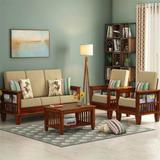 Taskwood Furniture Solid Sheesham Wood Five Seater Sofa Set With Center Table For Living Room Fabric 3 + 1 + 1 Sofa Set (Natural Finish With Cream Cushion, DIY(Do-It-Yourself))