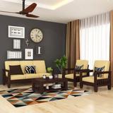 Taskwood Furniture Solid Sheesham Wood Five Seater Sofa Set With Center Table For Living Room Fabric 3 + 1 + 1 Sofa Set (Walnut Finish With Cream Cushion, DIY(Do-It-Yourself))