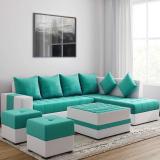 Torque Steffan L Shape 8 Seater with Centre Table and 2 Puffy(RHS, Aqua Blue) Fabric 3 + 2 + 1 + 1 Sofa Set (Aqua Blue, DIY(Do-It-Yourself))