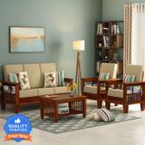 saamenia furnitures Solid Wood Sheesham Wood 5 Seater Sofa Set For Living Room, Waiting Room| Fabric 3 + 1 + 1 Sofa Set (Natural Brown, DIY(Do-It-Yourself))